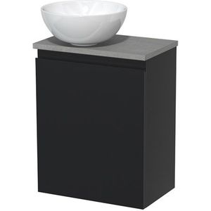 Toiletmeubel met waskom | 41 cm Mat zwart Greeploos front Hoogglans wit Keramiek waskom Lichtgrijs beton blad