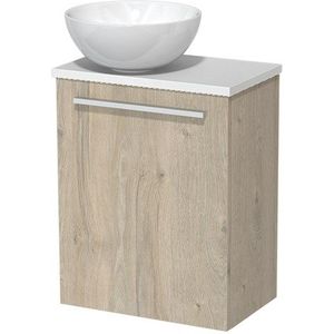 Toiletmeubel met waskom | 41 cm Lichtgrijs eiken Vlak front Hoogglans wit Keramiek waskom Hoogglans wit blad