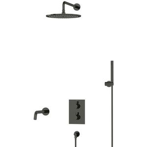 Radius Inbouw Badkraan met regendouche | Zwart chroom Thermostatisch