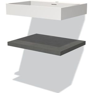 Modulo Badkamermeubel met wastafel | 60 cm Donkergrijs beton front Solid surface Wastafel met blad