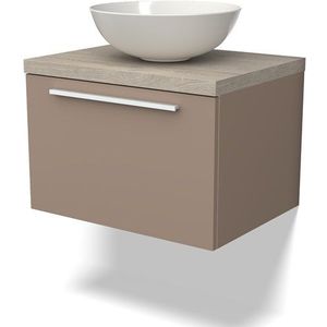 Modulo Plato Badkamermeubel voor waskom | 60 cm Taupe Vlak front Lichtgrijs eiken blad 1 lade