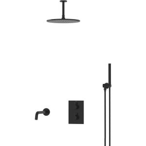 Radius Inbouw Badkraan met regendouche | Zwart Thermostatisch
