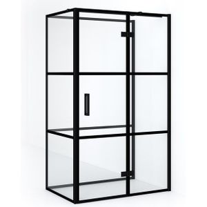 Diamond Douchecabine | 120x80 cm Mat zwart Helder met 4 zwarte strepen Draaideur Halfvrijstaande rechthoek