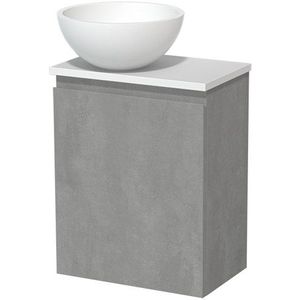Toiletmeubel met waskom | 41 cm Lichtgrijs beton Greeploos front Mat wit Solid surface waskom Mat wit blad