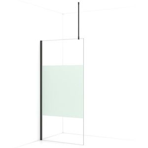Diamond Inloopdouche | 100 cm Zwart chroom Helder met matte strook Vaste wand