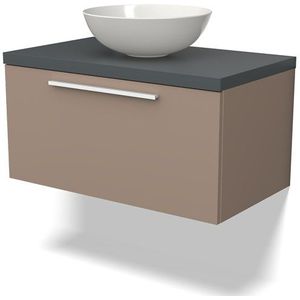 Modulo Plato Badkamermeubel voor waskom | 80 cm Taupe Vlak front Donkergrijs blad 1 lade