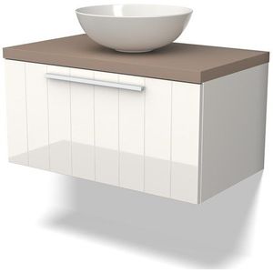 Modulo Plato Badkamermeubel voor waskom | 80 cm Hoogglans wit Lamel front Taupe blad 1 lade