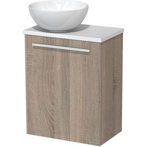 Toiletmeubel met waskom | 41 cm Eiken Vlak front Hoogglans wit Keramiek waskom Mat wit blad