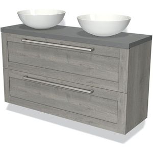 Modulo Plato Slim Badkamermeubel voor waskom | 120 cm Grijs eiken Kader front Middengrijs blad 2 lades onder elkaar