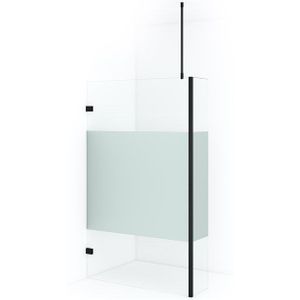 Diamond Inloopdouche | 110 cm Mat zwart Helder met matte strook Vaste wand met zijwand