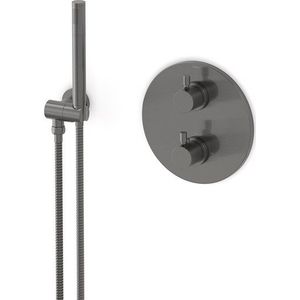 Radius inbouw douchekranenset | Zwart metaal Thermostaatkraan met handdouche 1 stand