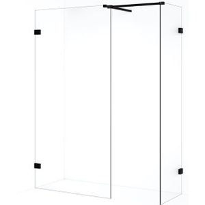 Diamond Inloopdouche | 90x60 cm Mat zwart Helder glas 2 vaste wanden