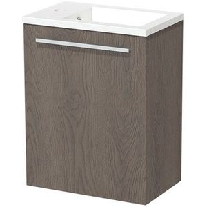 Modulo Pico Toiletmeubel met wastafel | 40 cm Donkerbruin eiken Vlak front Mineraalmarmer