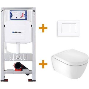 Toiletset Glans wit Verkort met Spoelrand + Geberit UP320 inbouwreservoir