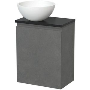Toiletmeubel met waskom | 41 cm Donkergrijs beton Greeploos front Mat wit Solid surface waskom Mat zwart blad