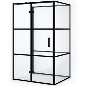 Diamond Douchecabine | 120x90 cm Mat zwart Helder met 4 zwarte strepen Draaideur Halfvrijstaande rechthoek