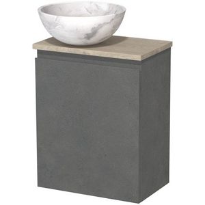 Toiletmeubel met waskom | 41 cm Donkergrijs beton Greeploos front Wit marmer Natuursteen waskom Lichtgrijs eiken blad