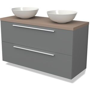 Modulo Plato Badkamermeubel voor waskom | 120 cm Middengrijs Vlak front Taupe blad 2 lades onder elkaar