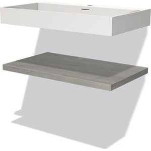 Modulo Badkamermeubel met wastafel | 80 cm Grijs eiken front Solid surface Wastafel met blad