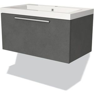 Modulo Badkamermeubel met wastafel | 80 cm Donkergrijs beton Vlak front Mineraalmarmer 1 lade