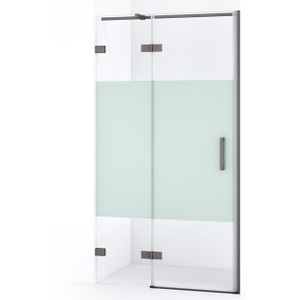 Diamond Douchedeur | 100 cm Zwart metaal Helder met matte strook Draaideur