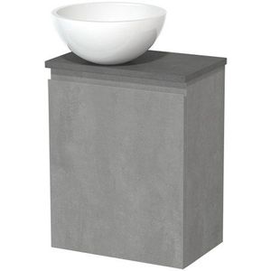 Toiletmeubel met waskom | 41 cm Lichtgrijs beton Greeploos front Hoogglans wit Mineraalmarmer waskom Donkergrijs beton blad