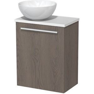 Toiletmeubel met waskom | 41 cm Donkerbruin eiken Vlak front Hoogglans wit Keramiek waskom Hoogglans wit blad