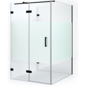 Diamond Douchecabine | 140x110 cm Mat zwart Helder met matte strook Draaideur Halfvrijstaande rechthoek