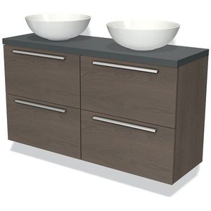 Modulo Plato Slim Badkamermeubel voor waskom | 120 cm Donkerbruin eiken Vlak front Donkergrijs blad 4 lades