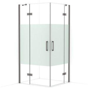 Diamond Douchecabine | 100x90 cm Zwart metaal Helder met matte strook Draaideur Rechthoek