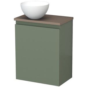 Toiletmeubel met waskom | 41 cm Saliegroen Greeploos front Mat wit Solid surface waskom Taupe blad