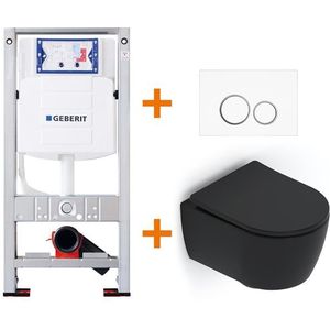 Toiletset Mat zwart Verkort met Easy Clean + Geberit UP320 inbouwreservoir