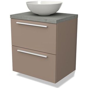 Modulo Plato Badkamermeubel voor waskom | 60 cm Taupe Vlak front Grijs eiken blad 2 lades onder elkaar