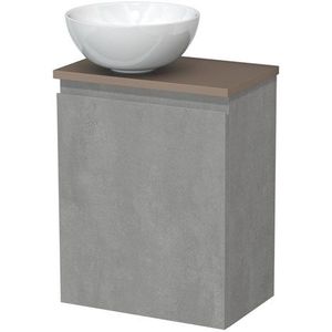 Toiletmeubel met waskom | 41 cm Lichtgrijs beton Greeploos front Hoogglans wit Keramiek waskom Taupe blad