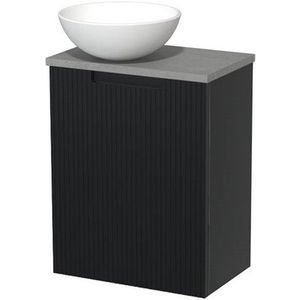 Toiletmeubel met waskom | 41 cm Mat zwart Greeploos front Mat wit Keramiek waskom Lichtgrijs beton blad