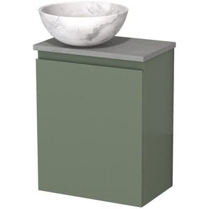 Toiletmeubel met waskom | 41 cm Saliegroen Greeploos front Wit marmer Natuursteen waskom Lichtgrijs beton blad