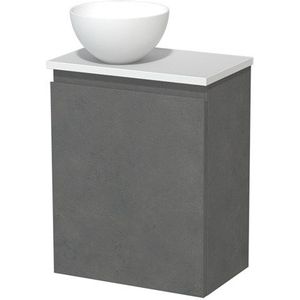 Toiletmeubel met waskom | 41 cm Donkergrijs beton Greeploos front Mat wit Solid surface waskom Mat wit blad