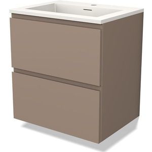 Modulo Badkamermeubel met wastafel | 60 cm Taupe Greeploos front Solid surface 2 lades onder elkaar