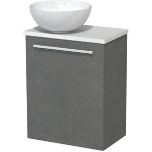 Toiletmeubel met waskom | 41 cm Donkergrijs beton Vlak front Hoogglans wit Keramiek waskom Hoogglans wit blad