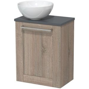 Toiletmeubel met waskom | 41 cm Eiken Kader front Hoogglans wit Keramiek waskom Donkergrijs blad