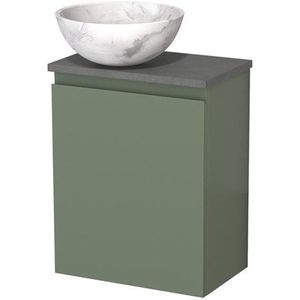 Toiletmeubel met waskom | 41 cm Saliegroen Greeploos front Wit marmer Natuursteen waskom Donkergrijs beton blad