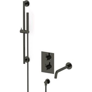 Radius Inbouw badkranenset | Zwart chroom Thermostaatkraan met handdouche 1 stand
