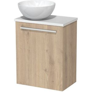 Toiletmeubel met waskom | 41 cm Lichtbruin eiken Vlak front Hoogglans wit Keramiek waskom Hoogglans wit blad