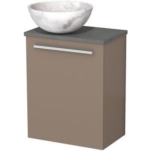 Toiletmeubel met waskom | 41 cm Taupe Vlak front Wit marmer Natuursteen waskom Donkergrijs beton blad