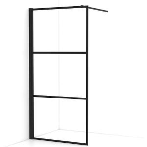 Diamond Inloopdouche | 100 cm Mat zwart Helder met 4 zwarte strepen Vaste wand