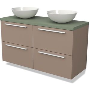 Modulo Plato Badkamermeubel voor waskom | 120 cm Taupe Vlak front Saliegroen blad 4 lades