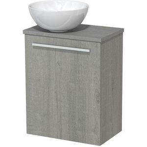 Toiletmeubel met waskom | 41 cm Grijs eiken Vlak front Hoogglans wit Keramiek waskom Lichtgrijs beton blad