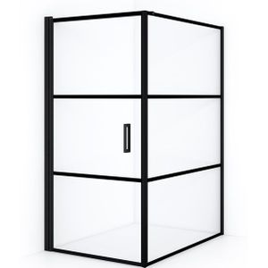 Diamond Douchecabine | 140x100 cm Mat zwart Helder met 4 zwarte strepen Draaideur Rechthoek