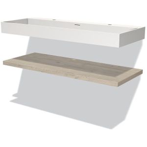 Modulo Badkamermeubel met wastafel | 120 cm Lichtgrijs eiken front Solid surface Wastafel met blad