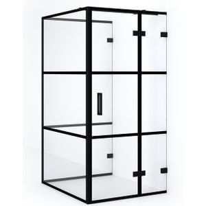 Diamond Douchecabine | 120x90 cm Mat zwart Helder met 4 zwarte strepen Draaideur Halfvrijstaande rechthoek